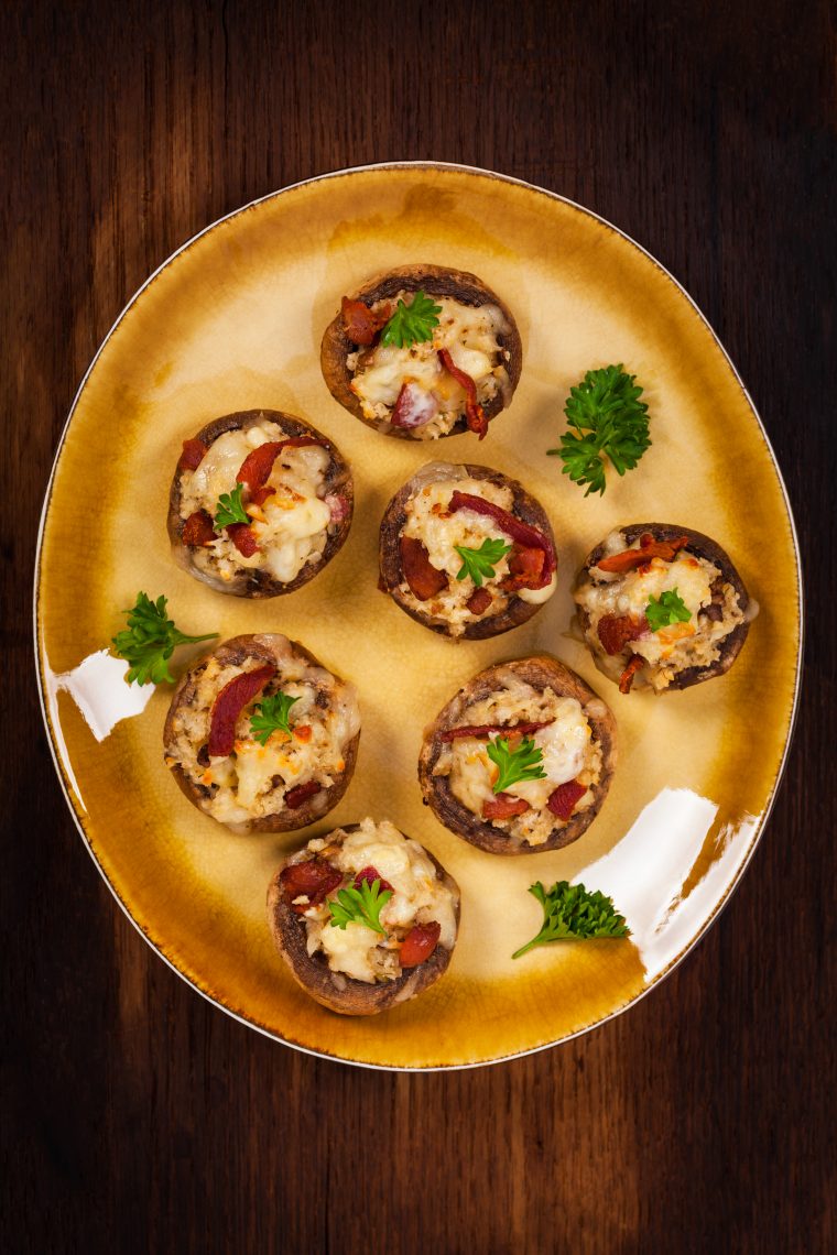 stuffed mushrooms featuring Fischer's bacon and parmesan and cream cheeses